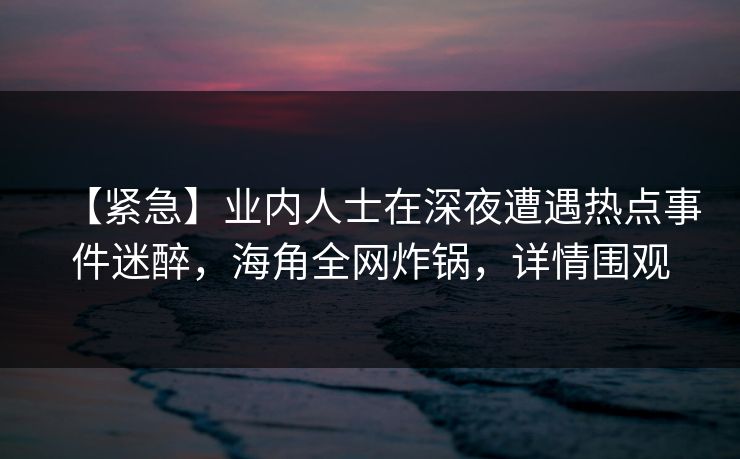 【紧急】业内人士在深夜遭遇热点事件迷醉，海角全网炸锅，详情围观